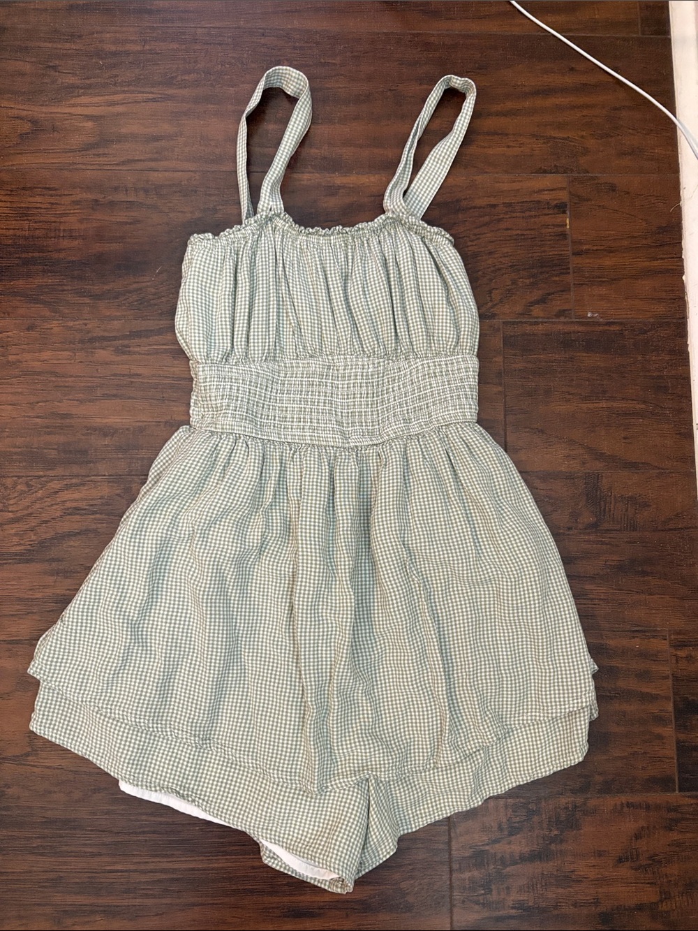 Hollister Light Green Gingham Romper